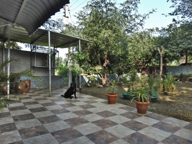 The front porch and garden of the family suite